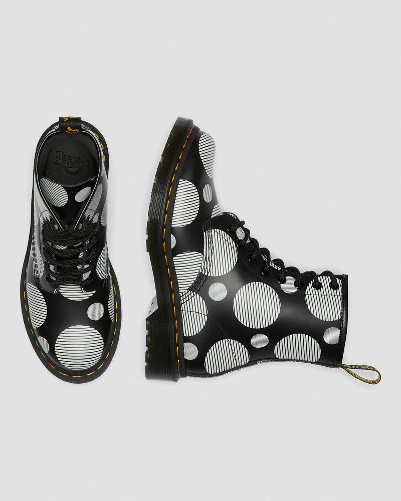 Black Women's Dr Martens 1460 Polka Dot Smooth Leather Lace Up Boots | CA 197BEX